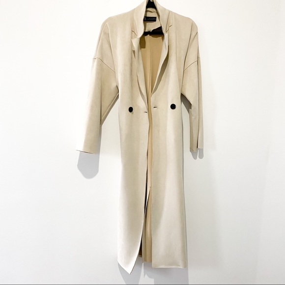 ZARA Faux Tan Suede Trench Coat size Small - Picture 3 of 15